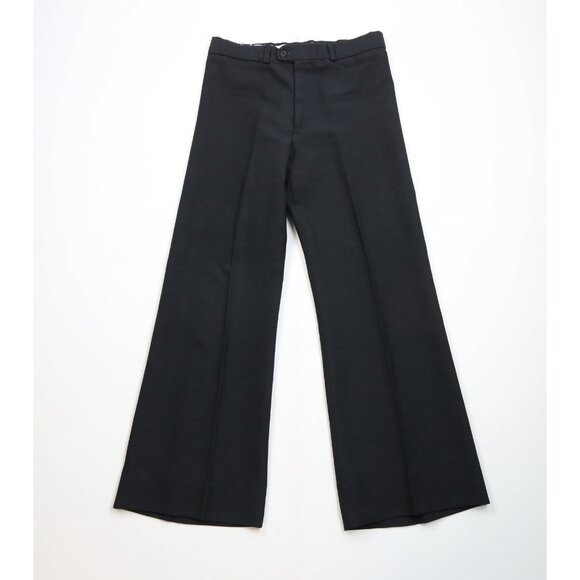 Vintage 60s 70s Streetwear Mens 32x31 Knit Wide Leg Bell Bottoms Pants Black USA